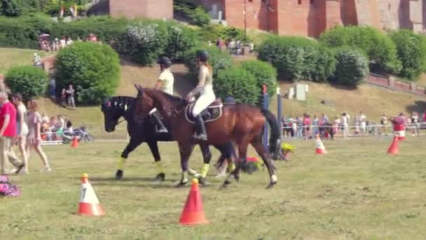 Zwei Reiter Auf Pferden Bei Einem Reitturnier Grudziadz Polen Juni — Stockvideo