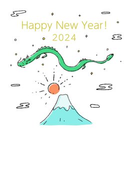 Ejder Yılı 2024 için el yazısıyla yeni yıl kartı şablonu