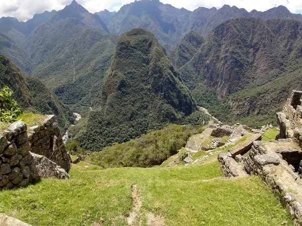 Machu Picchu Las Ruinas Muralla Sagrada Ciudad Inca Perú —  Fotos de Stock