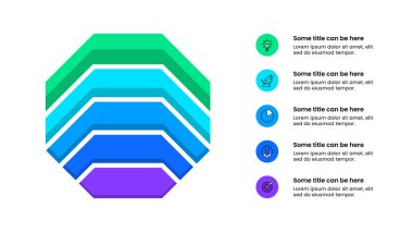 Simgeli bilgi şablonu ve 5 seçenek veya adım. Sekizgen. İş akışı düzeni, diyagram, pankart, web tasarımı için kullanılabilir. Vektör illüstrasyonu