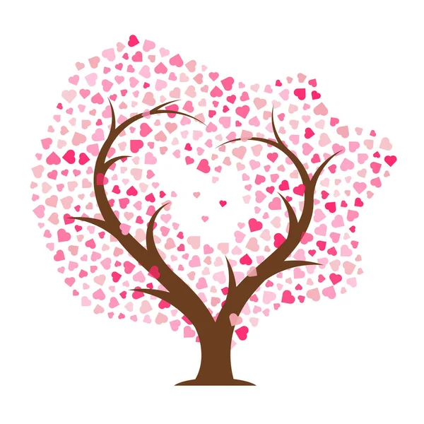 Abstrakter Baum Rosa Blätter Mit Herzen Vektorillustration — Stockvektor