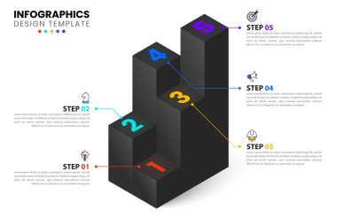 Simgeli bilgi şablonu ve 5 seçenek veya adım. Sütunlar. İş akışı düzeni, diyagram, pankart, web tasarımı için kullanılabilir. Vektör illüstrasyonu