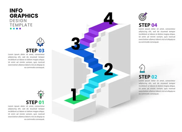Simgeli Bilgi Şablonu Seçenek Veya Adım Merdivenler Akışı Düzeni Diyagram — Stok Vektör