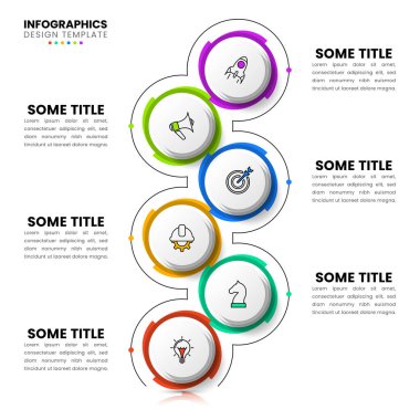 Simgeli ve 6 basamaklı bilgi şablonu. Dişliler. İş akışı düzeni, diyagram, pankart, web tasarımı için kullanılabilir. Vektör illüstrasyonu