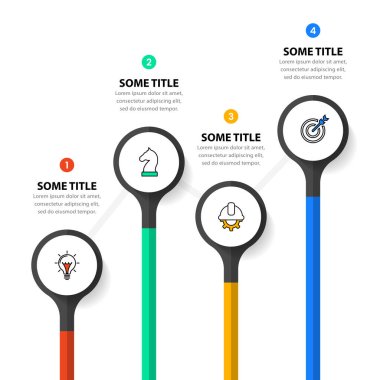 Simgeli bilgi şablonu ve 4 seçenek veya adım. Daireler. İş akışı düzeni, diyagram, pankart, web tasarımı için kullanılabilir. Vektör illüstrasyonu