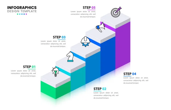 Infographic Template Icons Options Steps Isometric Stairs Can Used Workflow — Stock Vector