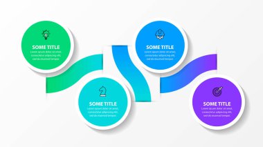 Simgeli bilgi şablonu ve 4 seçenek veya adım. Çizgi. İş akışı düzeni, diyagram, pankart, web tasarımı için kullanılabilir. Vektör illüstrasyonu