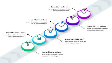 Simgeli ve 6 basamaklı bilgi şablonu. Isometric hattı. İş akışı düzeni, diyagram, pankart, web tasarımı için kullanılabilir. Vektör illüstrasyonu