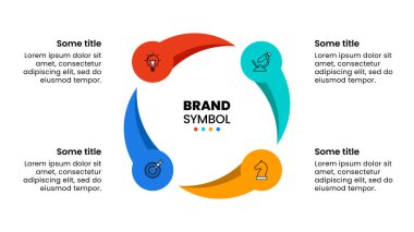 Simgeli bilgi şablonu ve 4 seçenek veya adım. Çember olun. İş akışı düzeni, diyagram, pankart, web tasarımı için kullanılabilir. Vektör illüstrasyonu