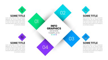 Simgeli bilgi şablonu ve 4 seçenek veya adım. Kareler. İş akışı düzeni, diyagram, pankart, web tasarımı için kullanılabilir. Vektör illüstrasyonu