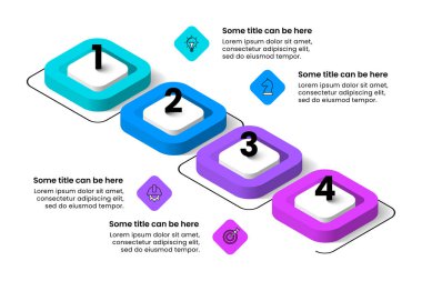 Simgeli bilgi şablonu ve 4 seçenek veya adım. Isometric Hattı. İş akışı düzeni, diyagram, pankart, web tasarımı için kullanılabilir. Vektör illüstrasyonu