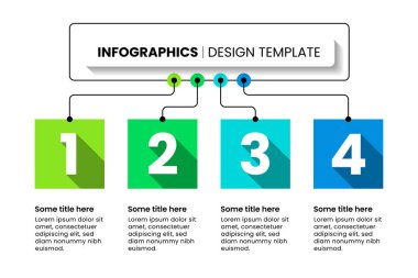 4 seçenek ya da adımlı bilgi şablonu. Kareler. İş akışı düzeni, diyagram, pankart, web tasarımı için kullanılabilir. Vektör illüstrasyonu