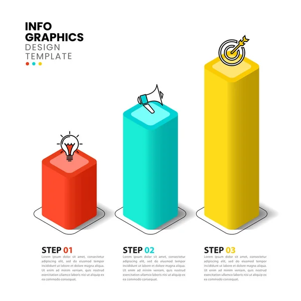 Infografik Vorlage Mit Symbolen Und Optionen Oder Schritten Isometrische Säulen — Stockvektor