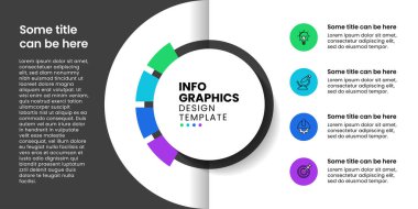 Simgeli bilgi şablonu ve 4 seçenek veya adım. Çember olun. İş akışı düzeni, diyagram, pankart, web tasarımı için kullanılabilir. Vektör illüstrasyonu