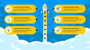 Simgeli ve 6 basamaklı bilgi şablonu. Başarının yolu. İş akışı düzeni, diyagram, pankart, web tasarımı için kullanılabilir. Vektör illüstrasyonu