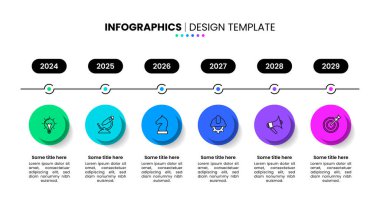 Infographic template with icons and 6 options or steps. Horizontal timeline. Can be used for workflow layout, diagram, banner, webdesign. Vector illustration clipart