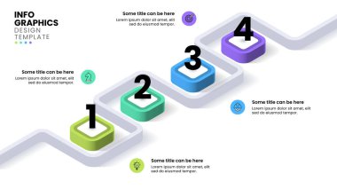 Simgeli bilgi şablonu ve 4 seçenek veya adım. Isometric hattı. İş akışı düzeni, diyagram ve web tasarımı için kullanılabilir. Vektör illüstrasyonu