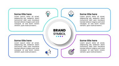 Simgeli bilgi şablonu ve 4 seçenek veya adım. Pankart. İş akışı düzeni, diyagram ve web tasarımı için kullanılabilir. Vektör illüstrasyonu