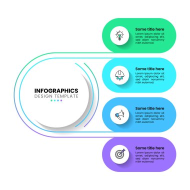 Simgeli bilgi şablonu ve 4 seçenek veya adım. Çember olun. İş akışı düzeni, diyagram, pankart, web tasarımı için kullanılabilir. Vektör illüstrasyonu
