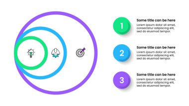 Simgeli bilgi şablonu ve 3 seçenek veya adım. Daireler. İş akışı düzeni, diyagram, pankart, web tasarımı için kullanılabilir. Vektör illüstrasyonu