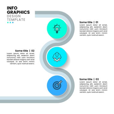 Simgeli bilgi şablonu ve 3 seçenek veya adım. Çizgi. İş akışı düzeni, diyagram, pankart, web tasarımı için kullanılabilir. Vektör illüstrasyonu