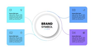 Simgeli bilgi şablonu ve 4 seçenek veya adım. İş akışı düzeni, diyagram, pankart, web tasarımı için kullanılabilir. Vektör illüstrasyonu