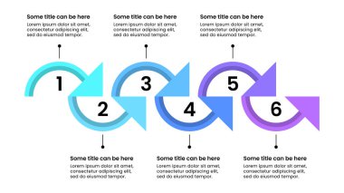 6 seçenek ya da adımlı bilgi şablonu. Ok hizada. İş akışı düzeni, diyagram, pankart, web tasarımı için kullanılabilir. Vektör illüstrasyonu