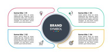Simgeli bilgi şablonu ve 4 seçenek veya adım. İş akışı düzeni, diyagram, pankart, web tasarımı için kullanılabilir. Vektör illüstrasyonu