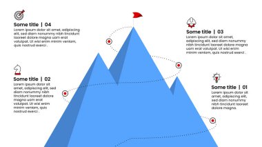 Simgeli bilgi şablonu ve 4 seçenek veya adım. Dağ. İş akışı düzeni, diyagram, pankart, web tasarımı için kullanılabilir. Vektör illüstrasyonu