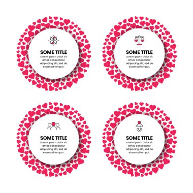Infographic template with icons and 4 options or steps. Hearts. Can be used for workflow layout, diagram, banner, webdesign. Vector illustration