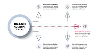 Simgeli bilgi şablonu ve 5 seçenek veya adım. Kağıt uçak. İş akışı düzeni, diyagram, pankart, web tasarımı için kullanılabilir. Vektör illüstrasyonu