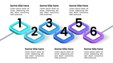 6 seçenek ya da adımlı bilgi şablonu. Isometric hattı. İş akışı düzeni, diyagram ve web tasarımı için kullanılabilir. Vektör illüstrasyonu