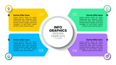 Simgeli bilgi şablonu ve 4 seçenek veya adım. İş akışı düzeni, diyagram, pankart, web tasarımı için kullanılabilir. Vektör illüstrasyonu