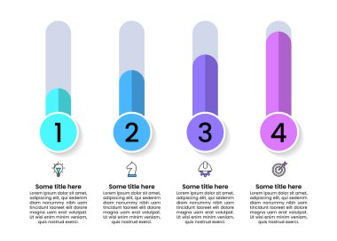 Simgeli bilgi şablonu ve 4 seçenek veya adım. İş akışı düzeni, diyagram, pankart, web tasarımı için kullanılabilir. Vektör illüstrasyonu