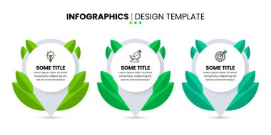 Infographic template with icons and 3 options or steps. Green Pointers. Can be used for workflow layout, diagram, banner, webdesign. Vector illustration clipart