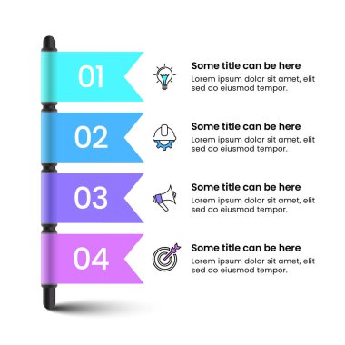 Simgeli bilgi şablonu ve 4 seçenek veya adım. Bayraklar. İş akışı düzeni, diyagram, pankart, web tasarımı için kullanılabilir. Vektör illüstrasyonu