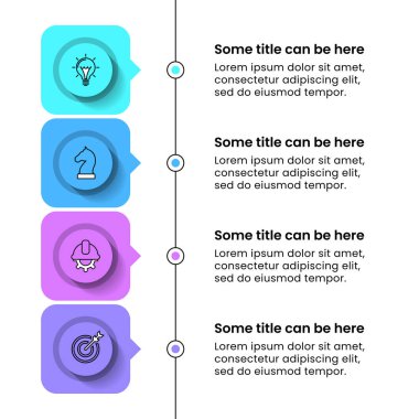 Simgeli bilgi şablonu ve 4 seçenek veya adım. Kareler. İş akışı düzeni, diyagram, pankart, web tasarımı için kullanılabilir. Vektör illüstrasyonu