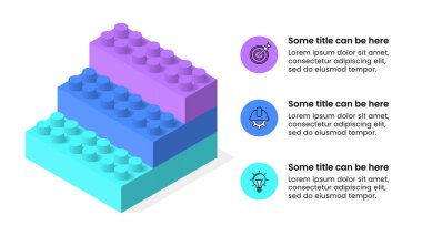 Simgeli bilgi şablonu ve 3 seçenek veya adım. İzometrik merdiven. İş akışı düzeni, diyagram, pankart, web tasarımı için kullanılabilir. Vektör illüstrasyonu