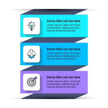 Simgeli bilgi şablonu ve 3 seçenek veya adım. Bağlı pankartlar. İş akışı düzeni, diyagram ve web tasarımı için kullanılabilir. Vektör illüstrasyonu
