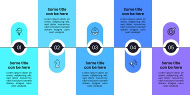 Simgeli bilgi şablonu ve 5 seçenek veya adım. Yatay çizgi. İş akışı düzeni, diyagram, pankart, web tasarımı için kullanılabilir. Vektör illüstrasyonu