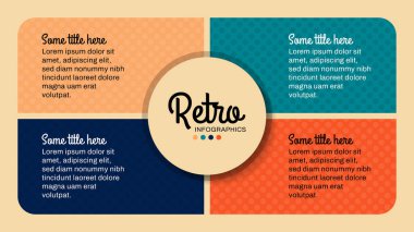 4 seçenek veya adımlı Retro bilgi şablonu. İş akışı düzeni, diyagram, pankart, web tasarımı için kullanılabilir. Vektör illüstrasyonu