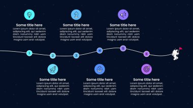 Simgeli ve 6 basamaklı bilgi şablonu. Astronot. İş akışı düzeni, diyagram, pankart, web tasarımı için kullanılabilir. Vektör illüstrasyonu