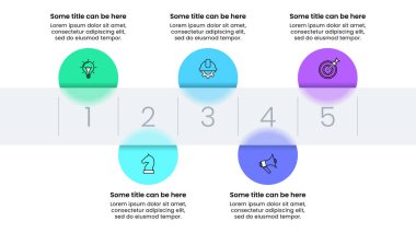 Simgeli bilgi şablonu ve 5 seçenek veya adım. Cam şerit. İş akışı düzeni, diyagram, pankart, web tasarımı için kullanılabilir. Vektör illüstrasyonu