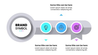 Simgeli bilgi şablonu ve 3 seçenek veya adım. Anahtar. İş akışı düzeni, diyagram, pankart, web tasarımı için kullanılabilir. Vektör illüstrasyonu