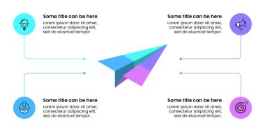 Infographic template with icons and 4 options or steps. Paper plane. Can be used for workflow layout, diagram, banner, webdesign. Vector illustration