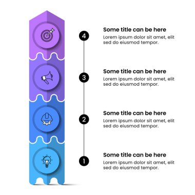 Simgeli bilgi şablonu ve 4 seçenek veya adım. Ok at. İş akışı düzeni, diyagram, pankart, web tasarımı için kullanılabilir. Vektör illüstrasyonu