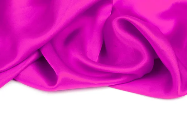 ホワイトバックグラウンドの紫色サテンファブリック エレガントな絹のテクスチャのスタジオショット — ストック写真