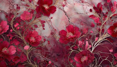Rich Floral Symphony: Crimson Marble Abstraction clipart