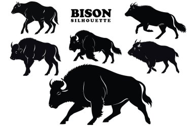 Bison silhouette collection. Set of black Bison silhouette. Bison silhouette set. clipart