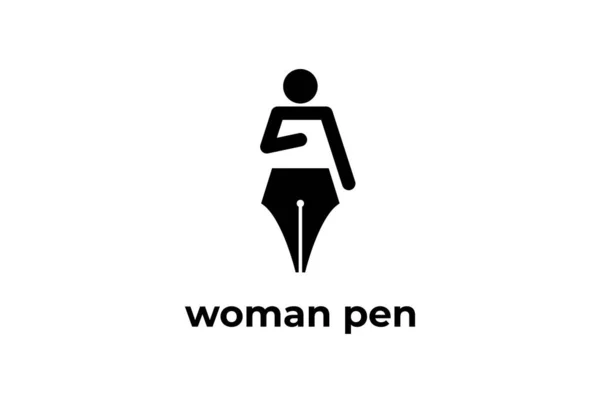 Woman Pen Icon Symbol Education University Logo Design — 스톡 벡터